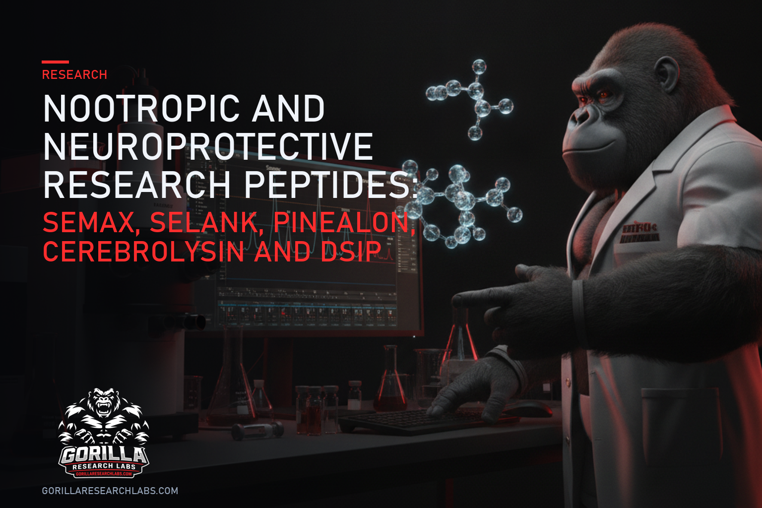 Nootropic and Neuroprotective Research Peptides: Semax, Selank, Pinealon, Cerebrolysin and DSIP — research illustration